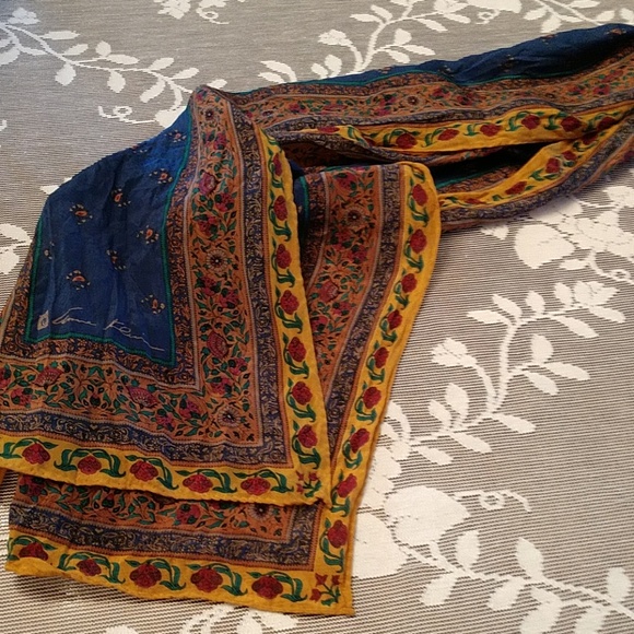 Anne Klein Silky Blue & Gold Oblong Scarf - Picture 3 of 3